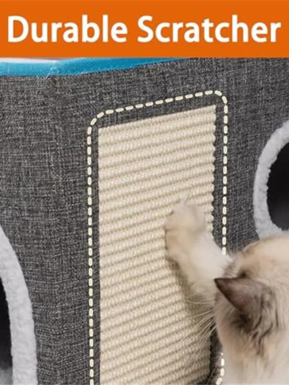 Cat House for Indoor Cats Large Cat Bed Condo Cave with Scratch Pad Fluffy Ball